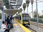 Westbound E Line train arriving at Expo / Crenshaw Station heading to Downtown Santa Monica 